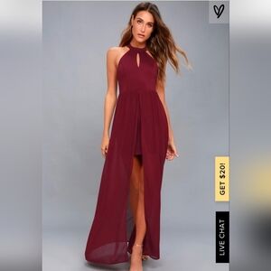 Lulus Burgandy Lace Formal Women's Maxi Dress Size Xsmall